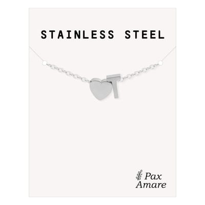 Letter T Armband Zilverkleurig - Stainless Steel - Initiaal & Hartje Hanger - Initialen Armband op Cadeau Kaartje - Pax Amare - 15,5cm + 5cm verstelbaar