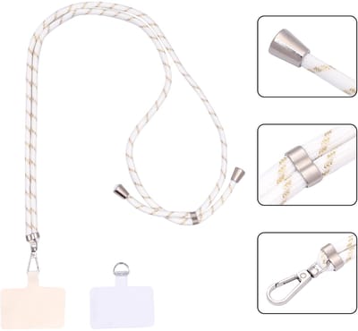 Casemania Universele Telefoonkoord - Sunshine - Verstelbare Telefoonketting - Crossbody Draagkoord Koord voor Telefoon - Lanyard Cord - Wit en Goud