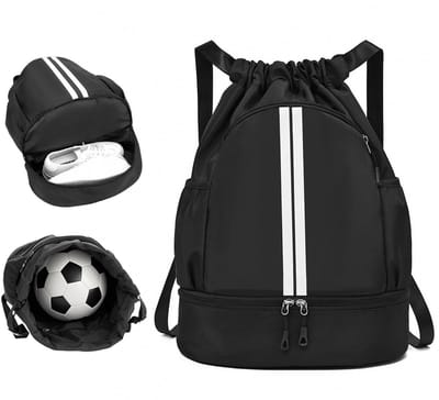 Dailygoods - Multi-Compartiment Gymrugzak met Trekkoord - Ontwerp met Koord Waterdichte Drawstring Rugzak, Unisex Rugzak met Trekkoord, Waterbestendige voor Dames en Heren, Zwar