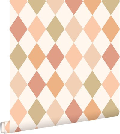 ESTAhome behang ruitjes roze, terracotta en groen - 50 x 900 cm - 131763