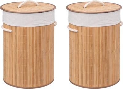 5Five Wasmanden van bamboe - 2x - 48 liter - 35 x 50 cm - met deksel