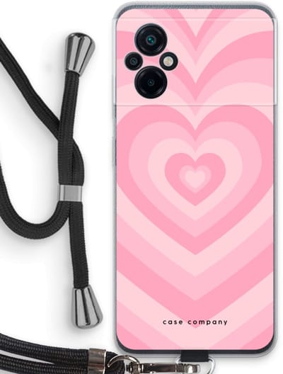 Case Company® - Hoesje met koord geschikt voor Xiaomi Poco M5 hoesje met Koord - Hart Roos - Telefoonhoesje met Zwart Koord - Bescherming aan alle Kanten en Over de Schermrand