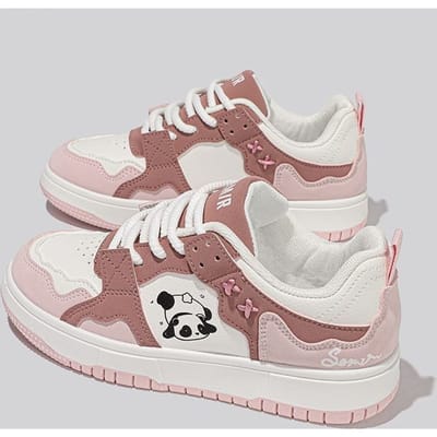 Panda Hoofd Witte Schoenen Dames Lente en Herfst Studenten Damesschoenen Ademend Ins Alles-Match en Leuke Casual Boardschoenen Mode 40 roze