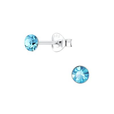 Joy|S - Zilveren ronde oorbellen - 4 mm oorknoppen - aqua blauw