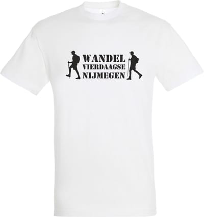 T-shirt Wandel vierdaagse Nijmegen met wandelaars |Wandelvierdaagse | vierdaagse Nijmegen | Roze woensdag | Wit | maat XS