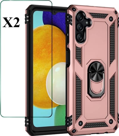 Hoesje Geschikt Voor Samsung Galaxy A34 Hoesje Anti-Shock Hybrid Armor hoesje Rose Goud - Hoesje Geschikt Voor Samsung Galaxy A34 kickstand Ring houder TPU backcover hoesje - met screenprotector Galaxy A34 - 2 pack