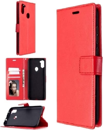 LuxeBass Hoesje geschikt voor Samsung Galaxy A11 hoesje bookcase - Rood gsm hoesje - telefoonhoes - telefoonhoesjes