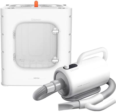 Gloovon® Pro Waterblazer met Inklapbare Droogbox - 62L Luxe Space Capsule - Voor Honden en Katten - Negatieve Ionen & Stil Design - Wit