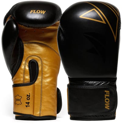 Flow Progress Bokshandschoenen - Zwart/Goud runderleer 12 oz