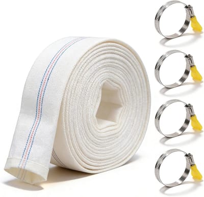 Platte pompslang - Bouwslang weefselslang - Waterafvoer en irrigatie - Inclusief 4 slangklemmen - 20 meter 32 mm - Wit