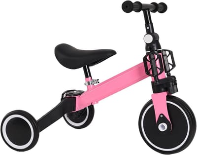 Homewell Tricycle without push bar, balance bike from 2 years, children's tricycle for children of different ages, with foldable pedal, removable rear wheels, no brakes (04, pink)