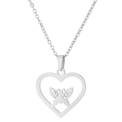 Fako Bijoux® - Ketting Met Hanger - Stainless Steel - RVS - Staal - Hart Met Poes / Kat - Zilverkleurig