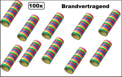 100x Brandvertragende Serpentine rollen gekleurd - papier - Brand vertragend Versiering Carnaval Decoratie Optocht Serpetine Feest