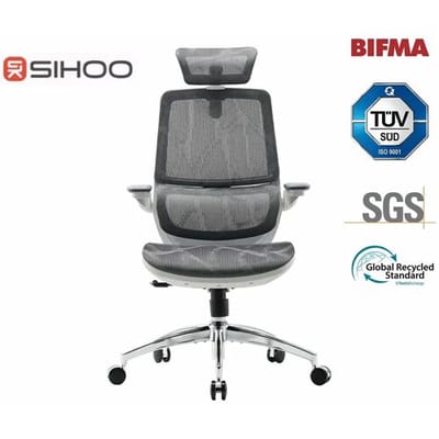 SIHOO M59AS Ergonomische Bureaustoel - 3D Verstelbare & 90° Opklapbare Armleuningen - Dubbele Rugleuning met Adaptieve Lendensteun - Zadelvormig Zitkussen - Hoogwaardig Mesh - BIFMA/SGS Gecertificeerd - Tot 150kg - 43.5x50.5x101.6cm——Zwart
