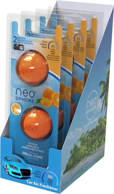 Neo-Sphere Autoparfum - Citrus/Oranje – Auto luchtverfrisser voor ventilatierooster - 8 stuks (4 Duopacks) – Langdurige frisheid tot 16 maanden
