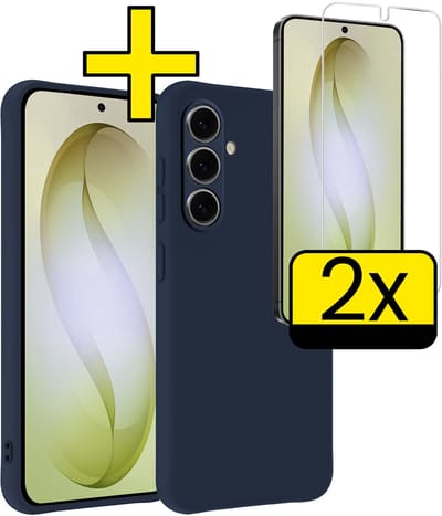 Hoesje - Met 2x Screenprotector - Geschikt voor Samsung Galaxy S26 - Sterk & Shockproof - Back Cover - Siliconen Case - Telefoon Hoes - Telefoonhoesjes - Donkerblauw