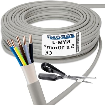 Installatiekabel NYM-J - Mantel kabel Elektriciteitsdraad - Vaste Installatie Binnen - Geschikt voor Vochtige Ruimtes - 5x10 mm² - Grijs