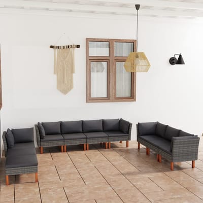 vidaXL - 10-delige - Loungeset - met - kussens - poly - rattan - grijs