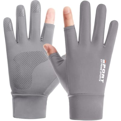 Gants en soie glacée pour hommes été fuite deux doigts à emporter équitation conduite extérieure protection solaire gants fins Xinji Haute Qualité Pratique Usage Quotidien average size