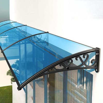 Buitenraamluifel - Deurluifel zonwering - Bescherming tegen weer - Waterdicht polycarbonaat - 120 cm - Blauw