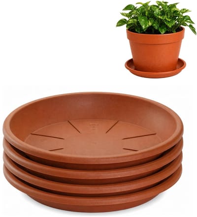 Plasticforte plantenpot onder schotel / water opvang schaal - 4x - terracotta - Dia 30 cm - Kunststof - voor pot met Dia 35/40 cm