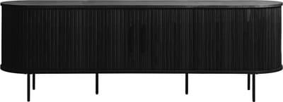 Olivine Lenn TV Meubel Zwart Eiken - Hout - met Schuifdeuren - TV kast - Verstelbare Planken - Ovaal - Scandinavisch - 180 x 40 x 56 cm