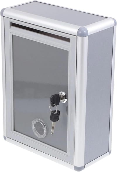 Brievenbus Donatiebox - Ideeënbus Opmerkingen - Suggesties Verzamelen - Stevig Metaal Ontwerp - 22x11x29cm - Zilver