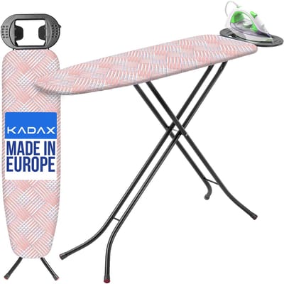 KADAX Strijkplank, strijkplank met antislip voeten, robuuste stoomstrijkplank met strijkijzerplank, tafelstrijkplank met verstelbare hoogte (zalmkleurig)