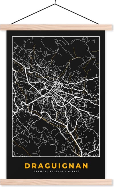 Posterhanger incl. Poster 40x60 cm - Schoolplaat - Frankrijk - Draguignan - Stadskaart - Kaart - Plattegrond - Textielposter - Blanke latten - Stadskaart