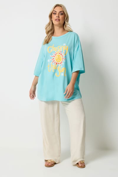 Yours Blauw Tshirt Met Grafische Print "Chasing The Sun" Size 44