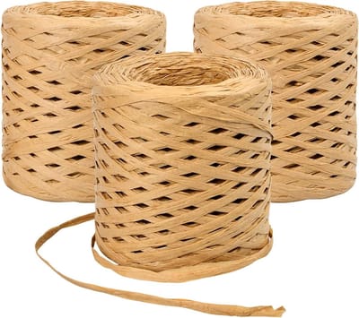 SnelShoppen - 3 Rollen Raphia Papier Tape, 200m Natuurlijke Raphia Touw, Cadeau Wikkelen, Creatieve Decoratie, DIY Weven voor Bloemisten (Bruin)