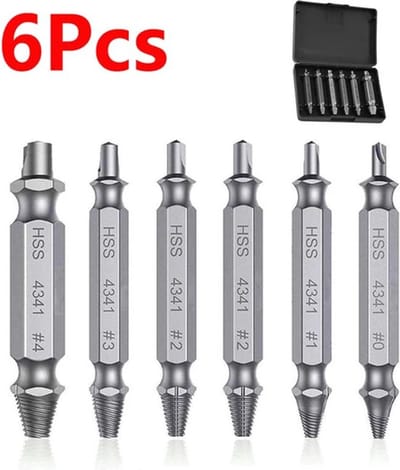 TLVX Dolle Schroeven Verwijder set - 6 stuks – Schroef Uitdraai set - Snel en eenvoudig dolgedraaide schroeven verwijderen – Doorgedraaide schroef eruit halen - Kapotte schroeven uitdraaien – Vastzittende Schroef verwijderen
