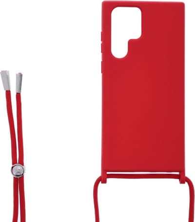 LuxeBass Siliconen hoesje met koord geschikt voor Samsung Galaxy S22 Ultra - Rood - telefoonhoes - gsm hoes - telefoonhoesje