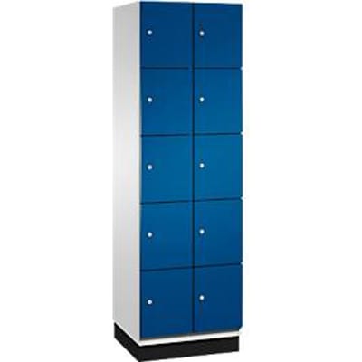 C+P Cambio lockerkast, 2 vakken, 10 vakken, met sokkel, B 600 x D 525 x H 1980 mm, lichtgrijs/enzianblauw