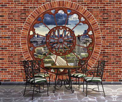 Brick Wall City Skyline Photo Wallcovering