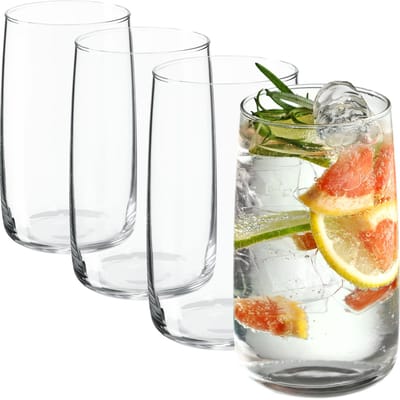 KADAX Drinkglazen, 480 ml, cocktailglazen van robuust glas, vaatwasmachinebestendige longdrinkglazen, universele glazen, drankglazen voor water, sap, dranken of whisky (4 x 480 ml)