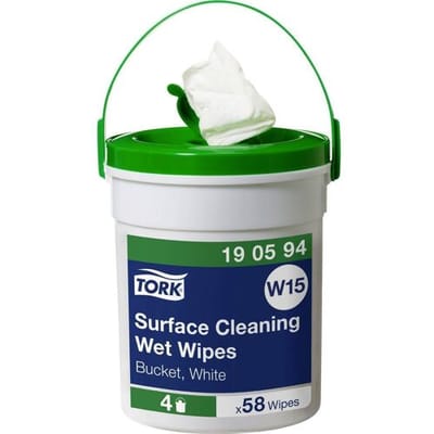 Tork 190594 4x emmers 58v reiniger Wet Wipe 1-lgs wit 16 mtr x 27 cm doos à 4 emmer/58 vel (190594)