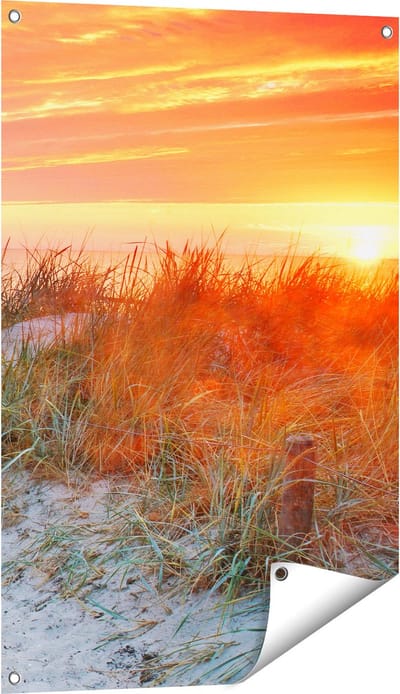 Gards Tuinposter Strand en Duinen bij Zonsondergang - 60x90 cm - Tuindoek - Tuindecoratie - Wanddecoratie buiten - Tuinschilderij