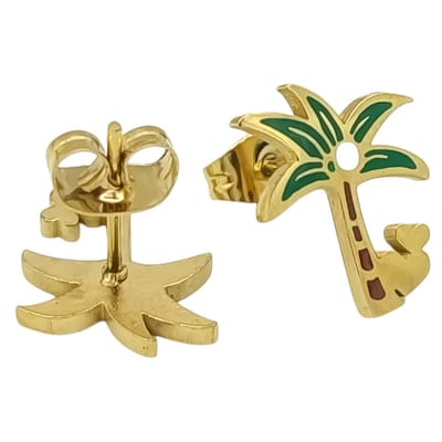Palmboom dames oorbellen voor meisje of vrouw - Oorknopjes 14 x 11 mm - Premium gold-plated staal
