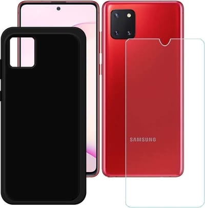 Silicone hoesje zwart met 2 Pack Tempered glas Screen Protector Geschikt voor: Samsung Galaxy Note 10 Lite 2020