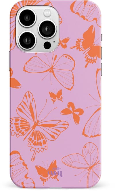 xoxo Wildhearts Give Me Butterflies - Single Layer - Hard hoesje geschikt voor iPhone 14 Pro Max hoesje - Siliconen hoesje met vlinders - Beschermhoesje geschikt voor iPhone 14 Pro Max hoesje roze, oranje