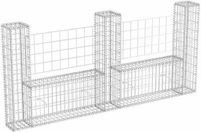 Gabion U-vormig - Stenenmand Keermuur - Tuinontwerp Aanleggen - Gegalvaniseerd Staal - 240x20x100cm - Zilver