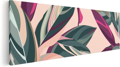 Artaza Canvas Schilderij Tropische Bladeren - 60x20 cm - Wanddecoratie Botanisch - Muurdecoratie Woonkamer - Kamer Accessoires