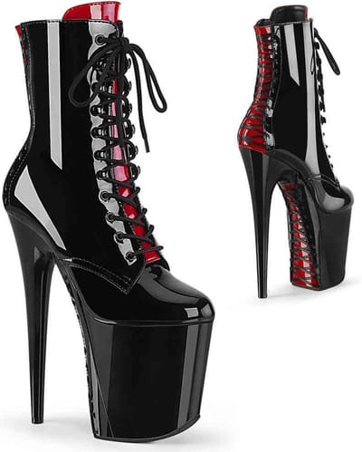 Pleaser - FLAMINGO-1020FH Plateau Laarzen, Paaldans schoenen - Paaldans schoenen - 35 Shoes - Zwart/Rood