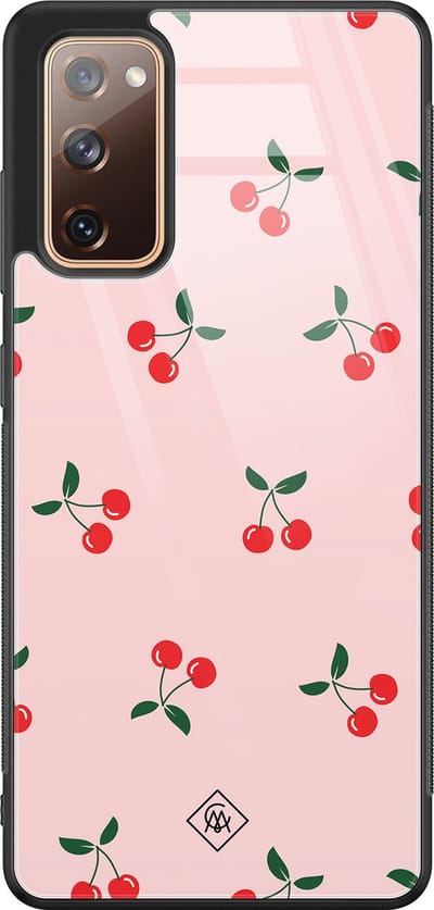Casimoda® hoesje - Geschikt voor Samsung Galaxy S20 FE - Kersjes - Luxe Hard Case Zwart - Backcover telefoonhoesje - Roze