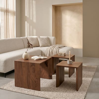 Bijzettafel Nagoya - Set 3 - Acaciahout - Bruin - 55x40x40 / 46x36x40 / 37x31x40 cm (BxHxD)