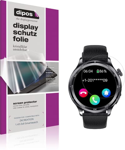 dipos – 6x Beschermfolie geschikt voor ZKCREATION 1.43 Zoll Smartwatch | Krasbestendige & heldere Screenprotector Ultra-Thin