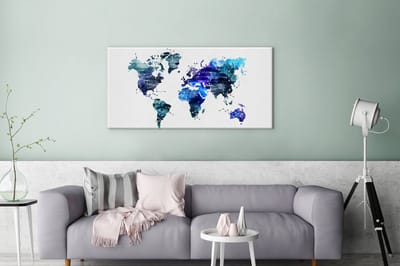 Wereldkaart Blauw Sterren Hemel canvas | Wereldkaart Canvas Schilderij 100x50 cm