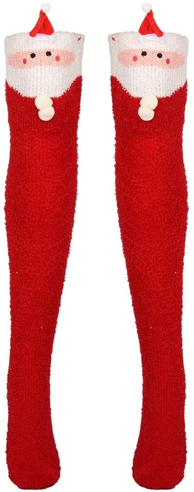 Dailygoods- Kniéhoge Sokken - Kerstman/Rendier Patroon - Zacht Polyester - Comfortabel - Voor Vrouwen/Meisjes - Perfect voor Feestdagen - Kniekousen