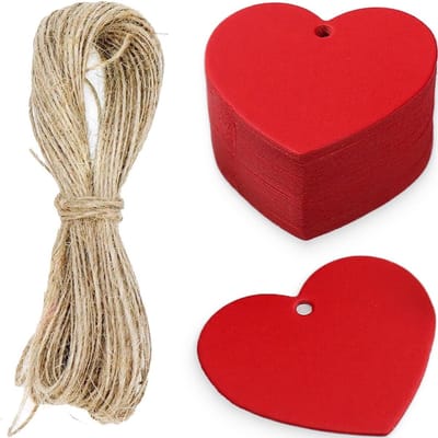 Dailygoods- Etiket Kraftpapier 100 Stuks - Cadeaulabels - Jute Koord - Hartvormig - Huwelijksgeschenken - Verjaardag/Kerstmis
